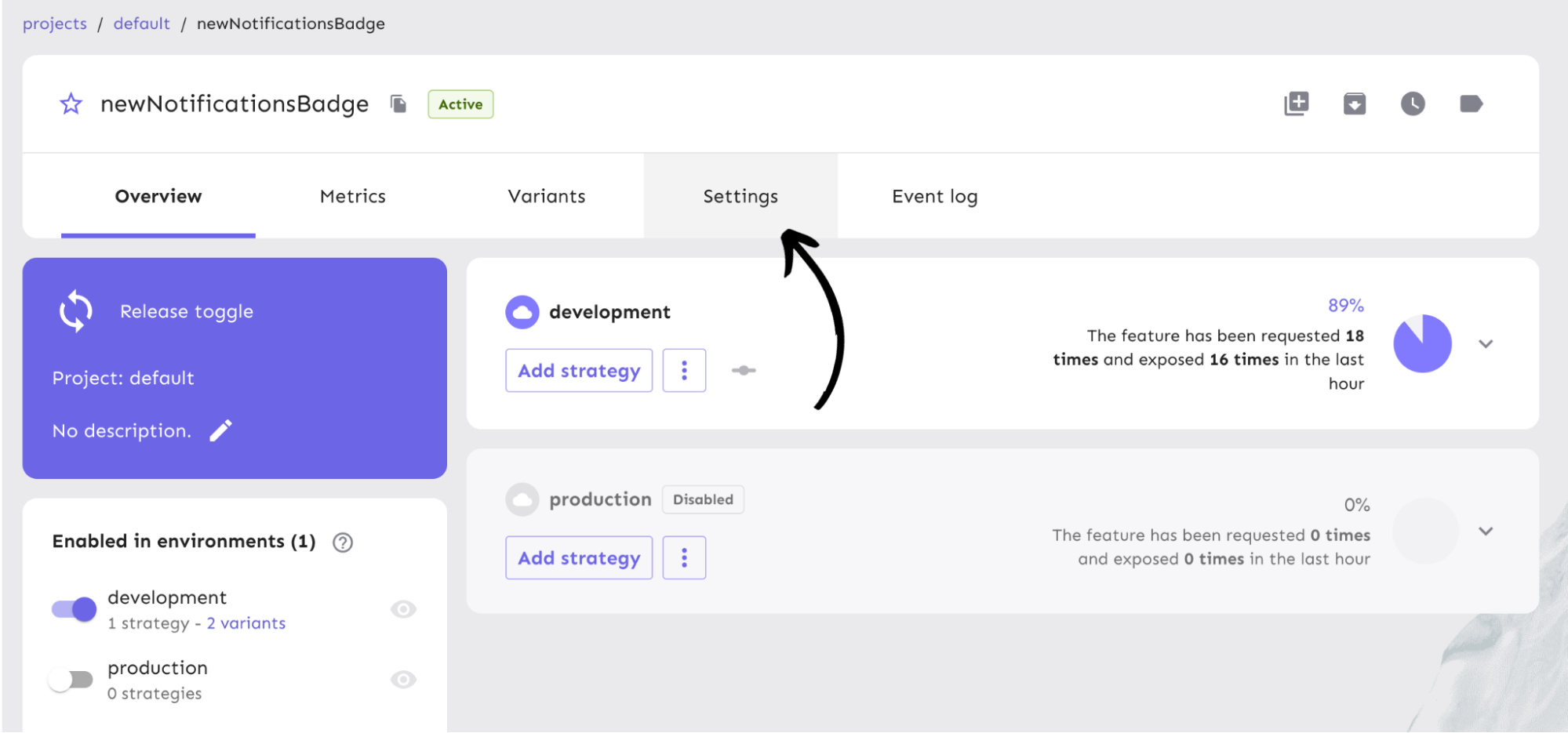 Editing feature flag settings in Unleash.